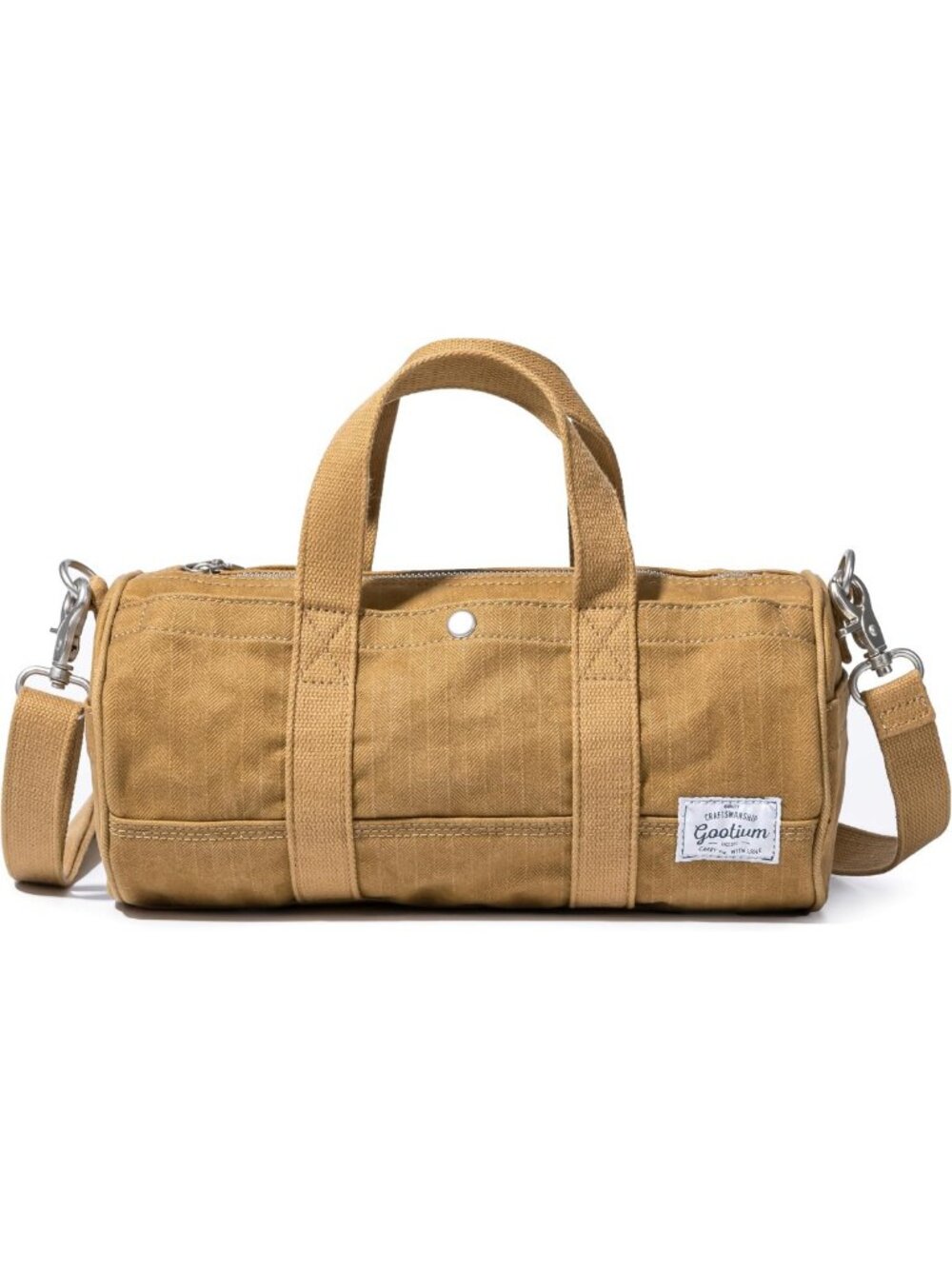 Stylish Herringbone Mini Duffle Bag | Canvas Crossbody Tote in Camel Color